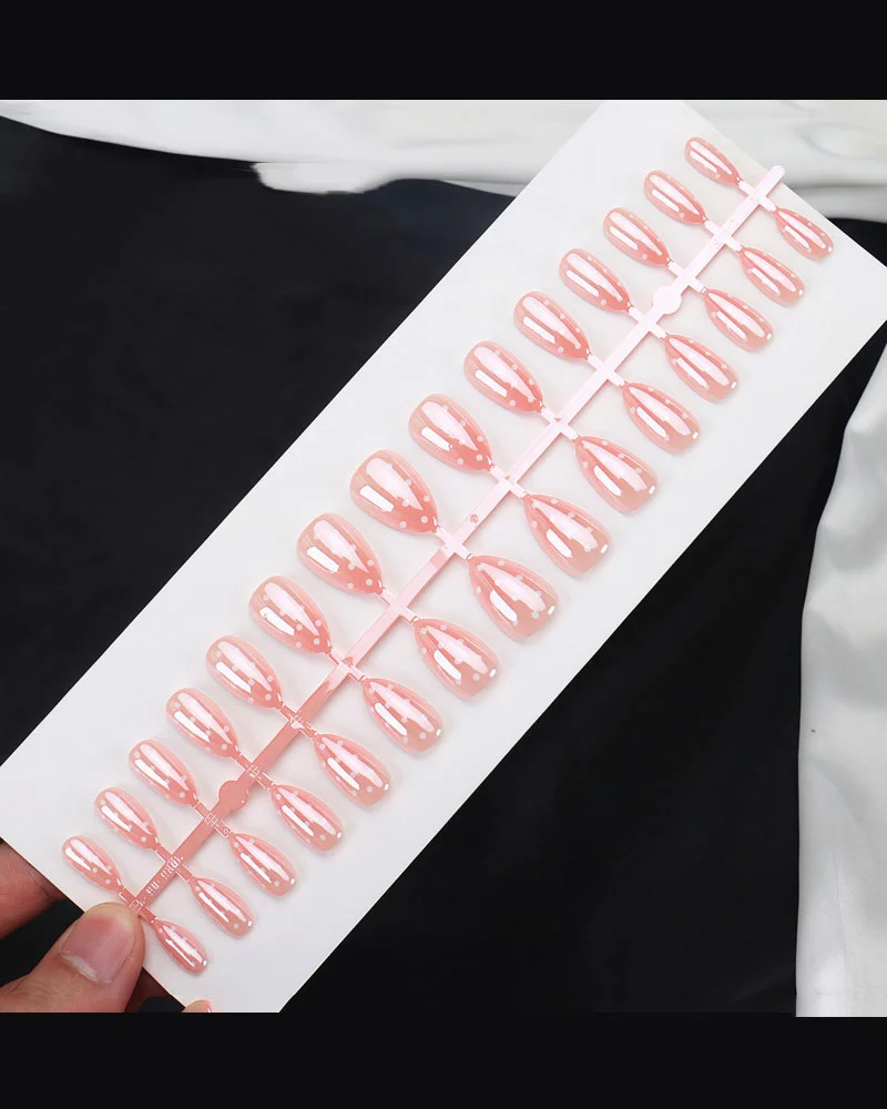 Minimalist Nude Polka Dot Almond Nails Wholesale - Image 4