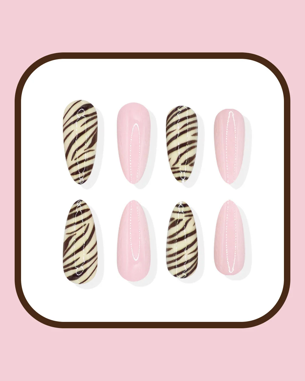 Simple Zebra Print Almond Nails Medium - Image 4