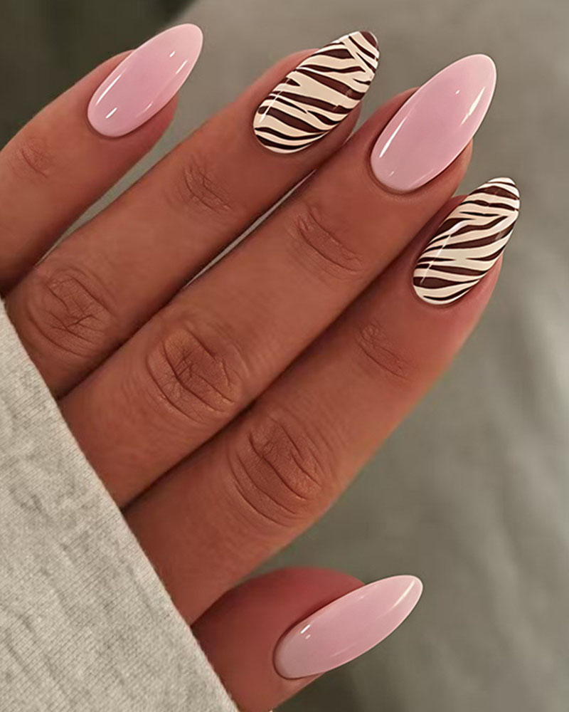 Simple Zebra Print Almond Nails Medium
