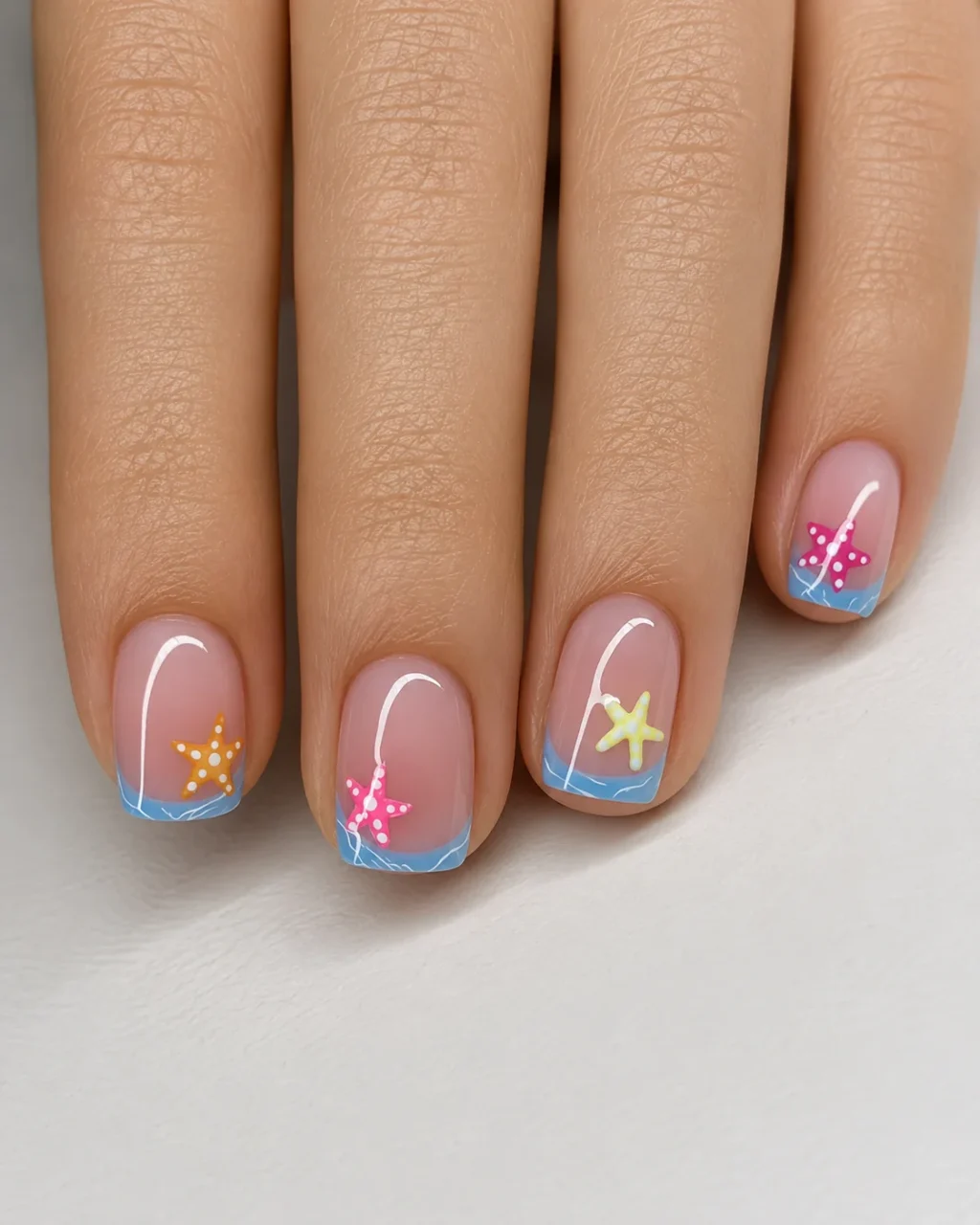 Short French Tip Sea Star False Nails Wholesale