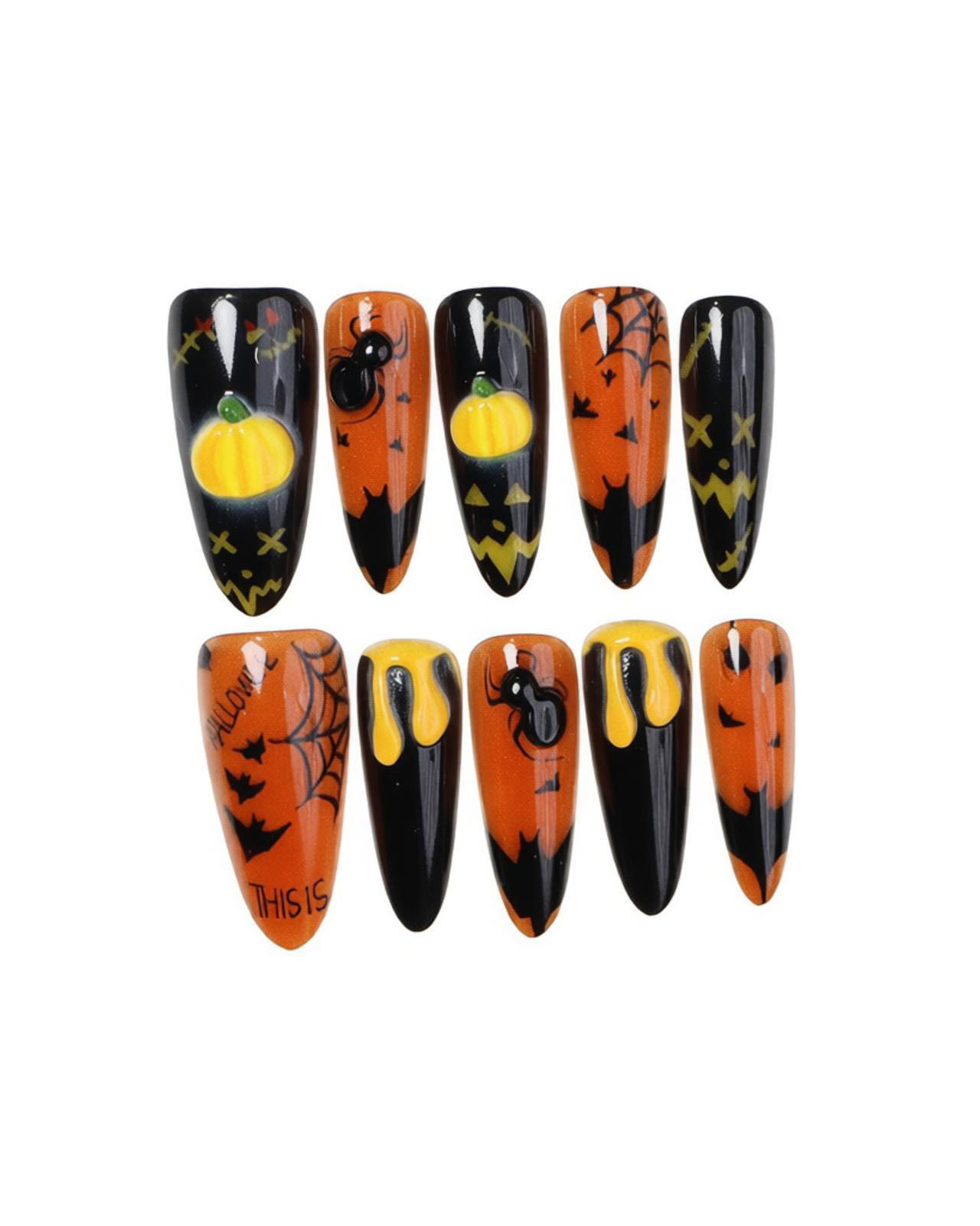 10Pcs Cute Halloween Pumpkin Nail Press-on - Image 5