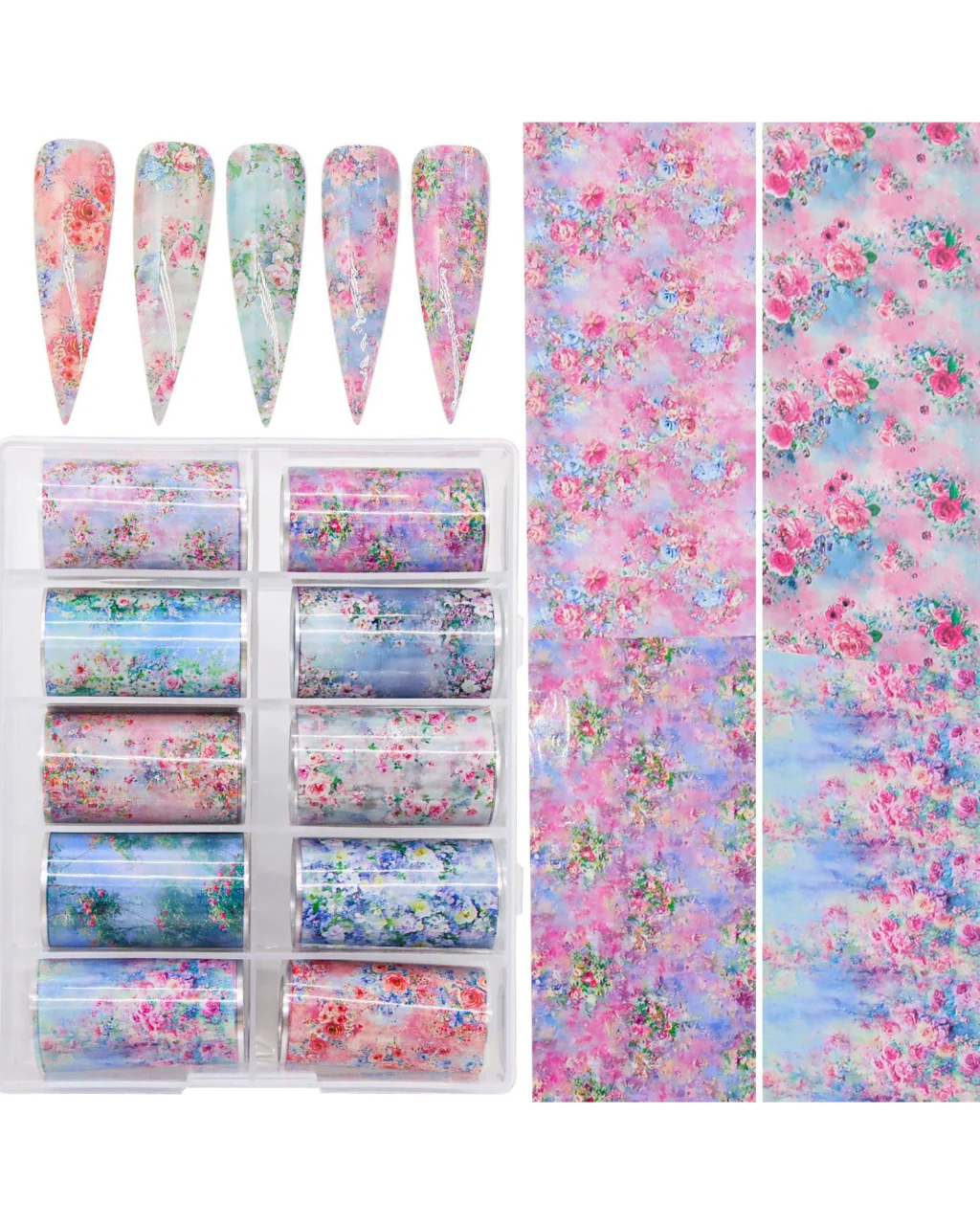 10Pcs Set Flower Nail Transfer Foil SHOW