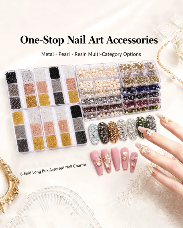6 Gird Metal Nail Charms Moon Star Decoration