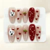 Cute Heart Polka Dots Strawberry Fake Nails