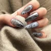 Dark Grey Chrome Nails Long Almond