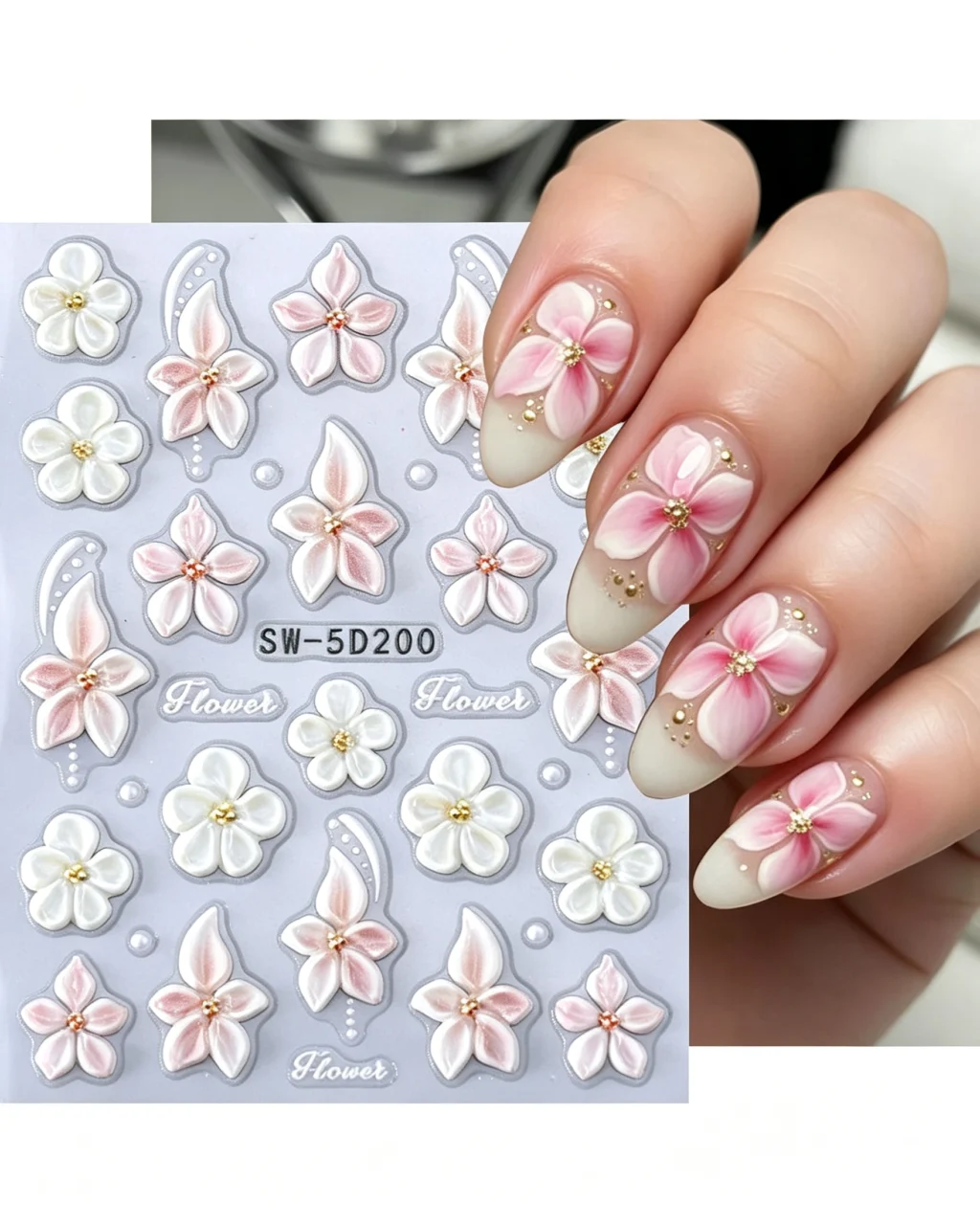 Elegant 3D Nail Stickers Floral Design