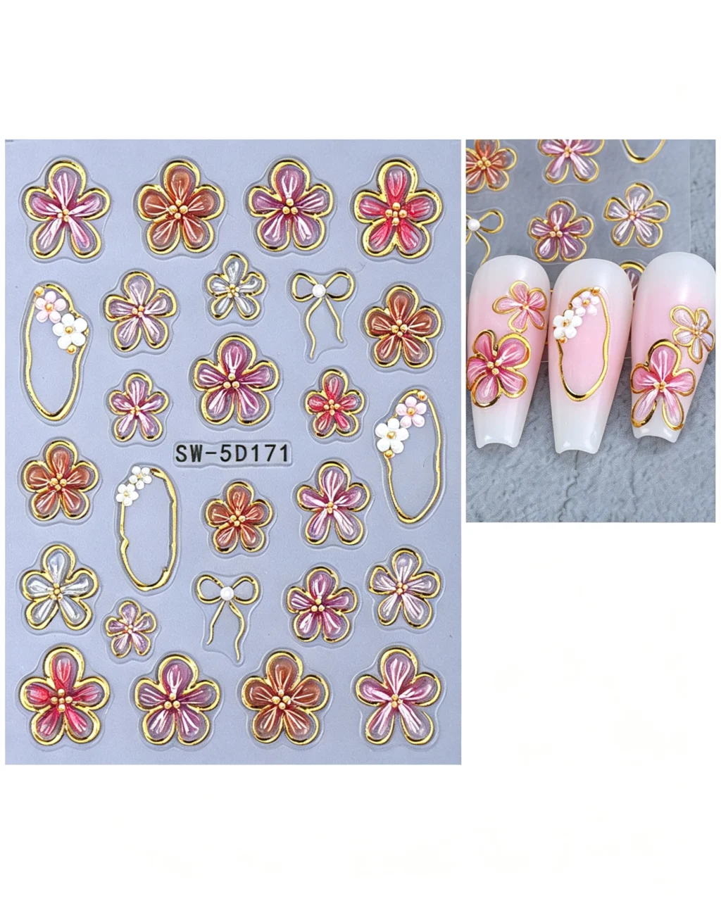 Alternative view of Elegant 3D Nail Stickers Floral Design