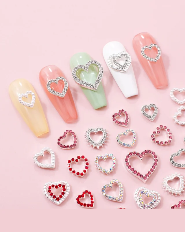 Hollowed CZ Heart Charms for Nails