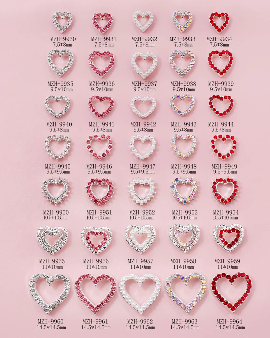 Hollowed CZ Heart Charms for Nails - Image 6