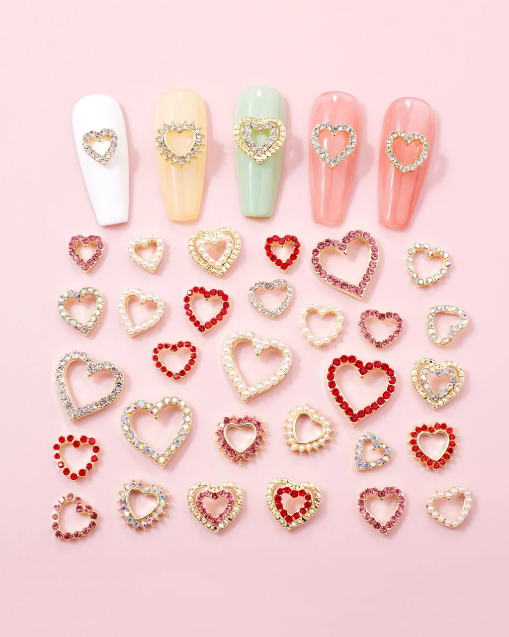 Hollowed CZ Heart Charms for Nails