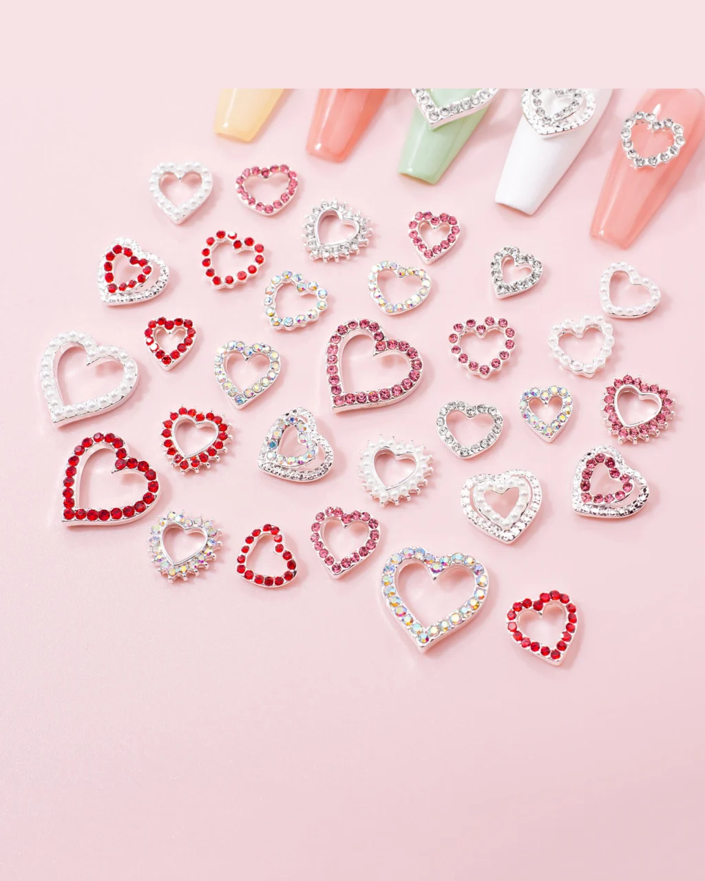 Hollowed CZ Heart Charms for Nails - Image 4