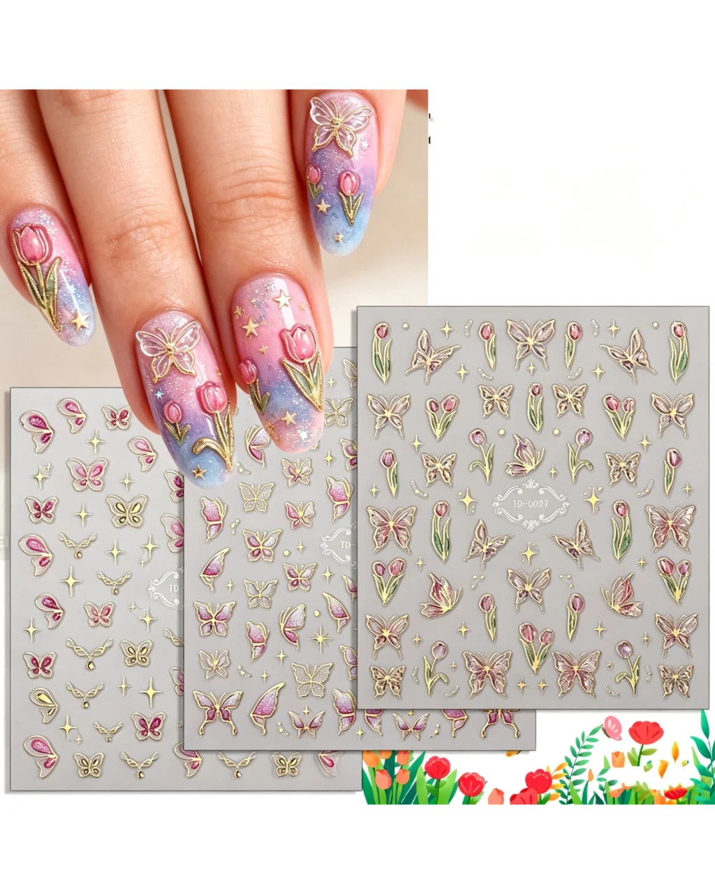 Alternative view of Self Adhesive Nail Stickers Floral Butterfly Design