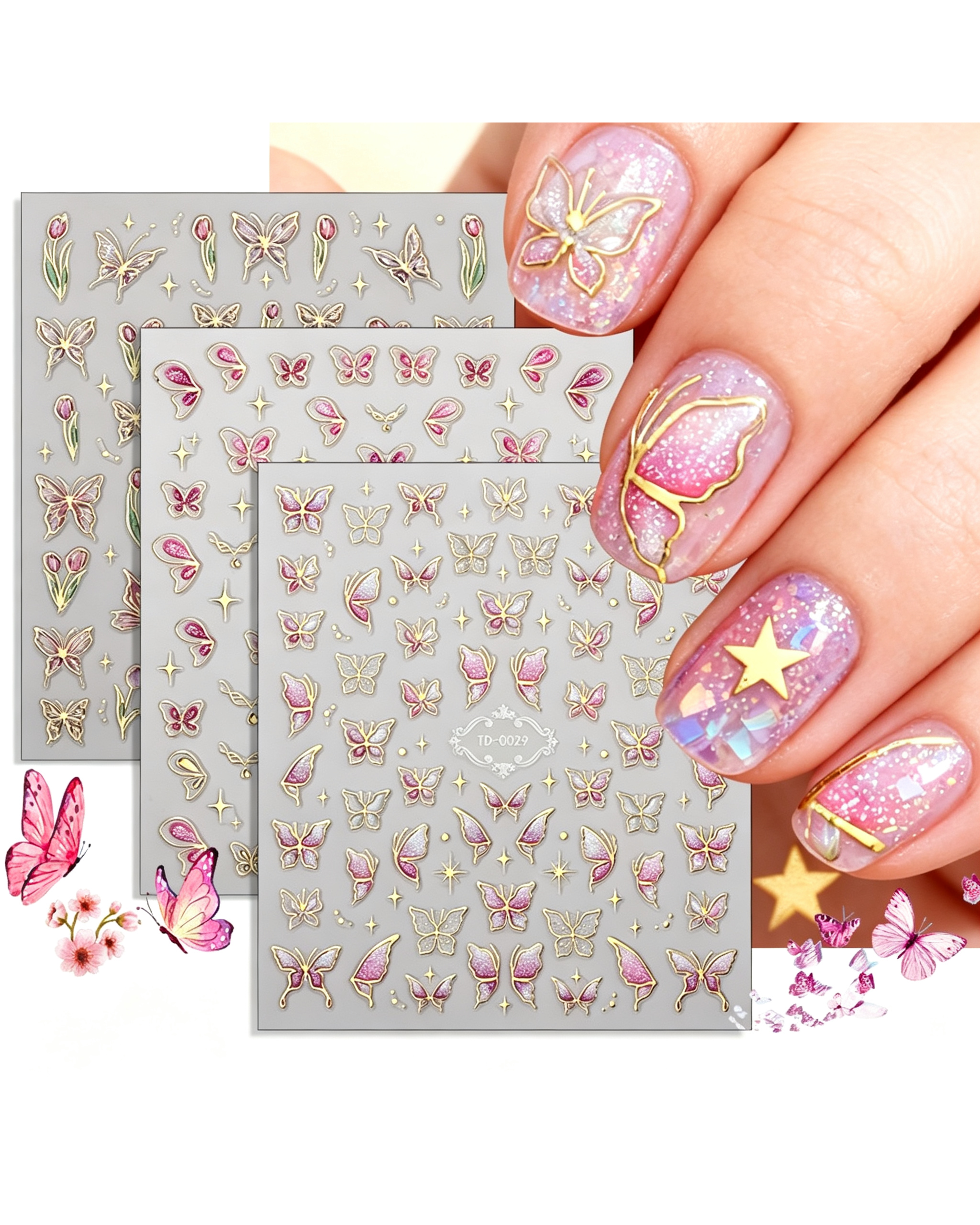 Self Adhesive Nail Stickers Floral Butterfly Design
