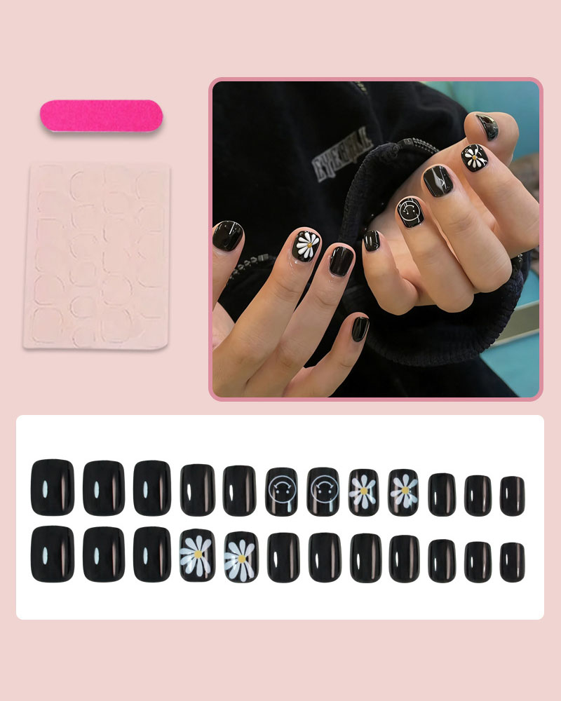 Alternative view of Minimalist Smile Daisy Black Nails for Guys