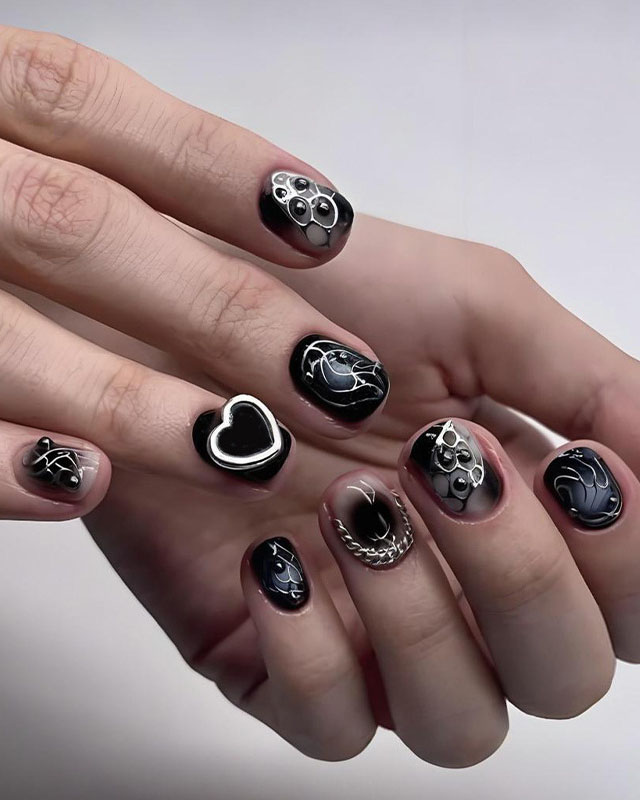 Gothic Short Black Glue on Nails for Men