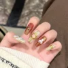 10Pcs/Set Gold & Red Wedding Nails Coffin Shape