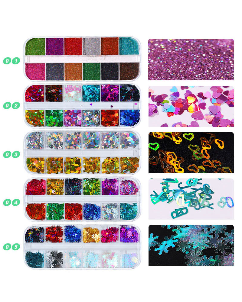 12 Girds Set of Glitter Heart Sequin for Nails - Image 8