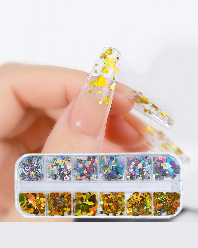 12 Girds Set of Glitter Heart Sequin for Nails - Image 7