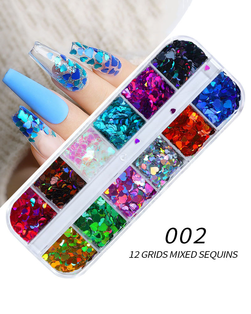 12 Girds Set of Glitter Heart Sequin for Nails - Image 5