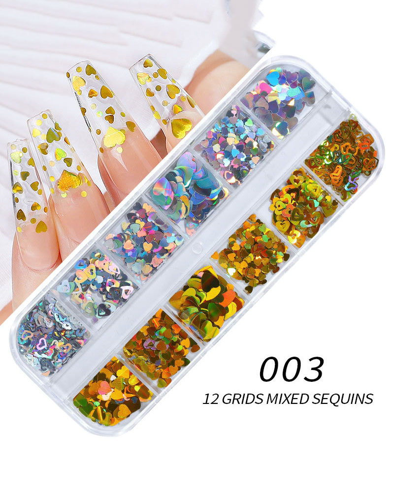 12 Girds Set of Glitter Heart Sequin for Nails - Image 4