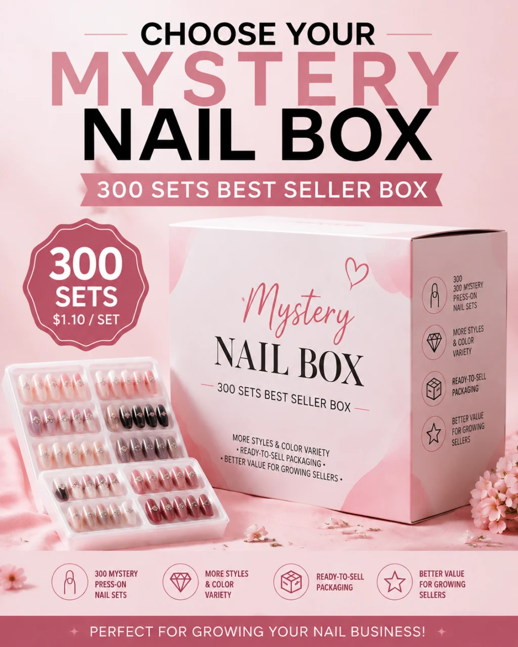 300Pcs Mixed Press-on Nail Blind Box