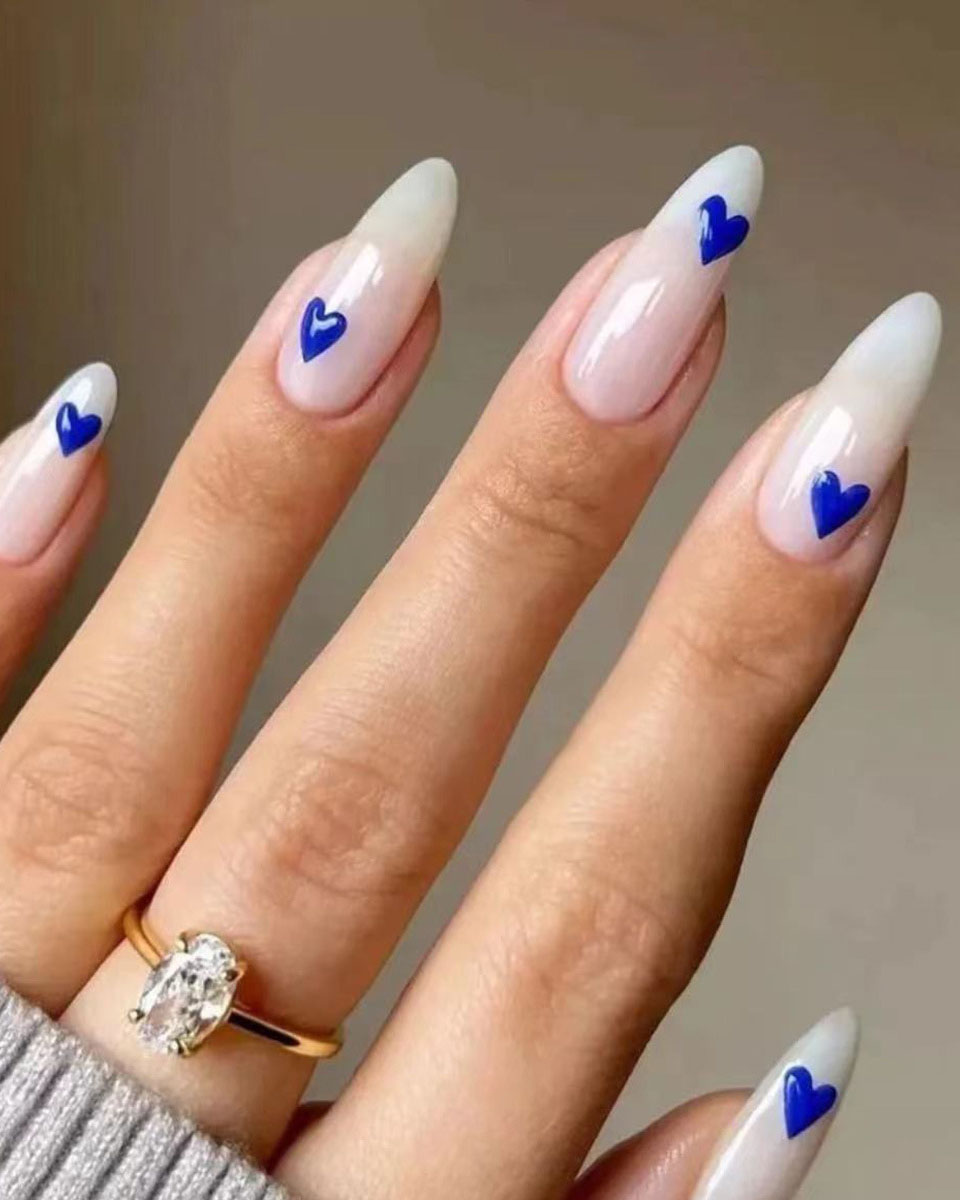 Minimalist Heart Nails Blue