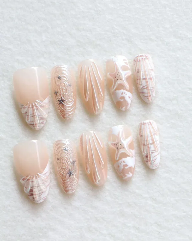 Seashell 3D Nails for Summer Vacation