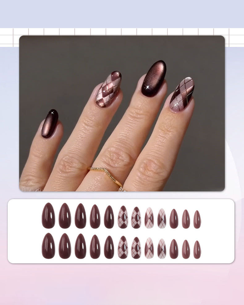 Sparkle Brown Plaid Cat Eye Nails Bulk - Image 6