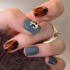 retro fake nails leopard print short square