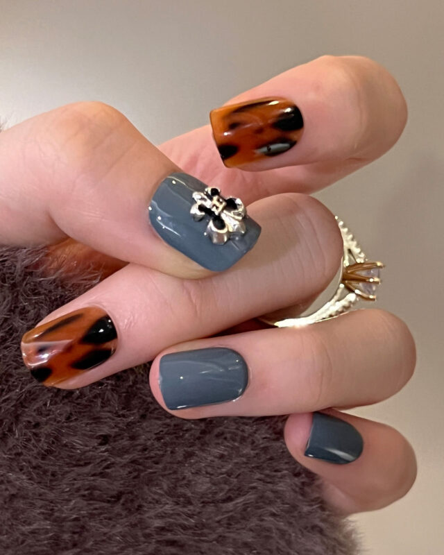 retro fake nails leopard print short square