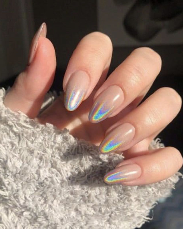 holographic ombre short nails