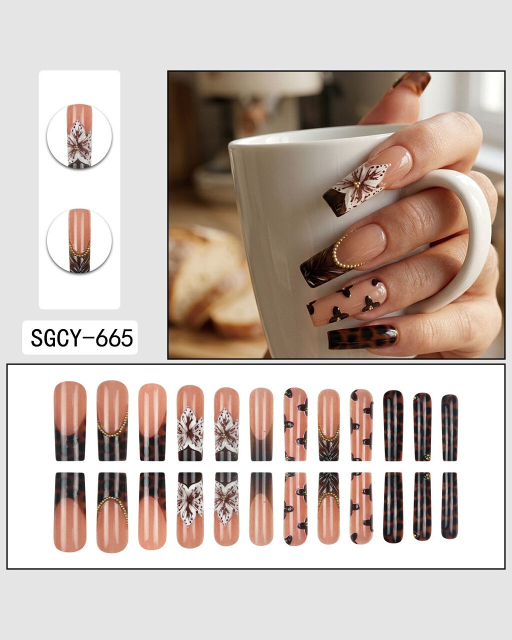 3D Flower Long Vintage Fake Nails - Image 6