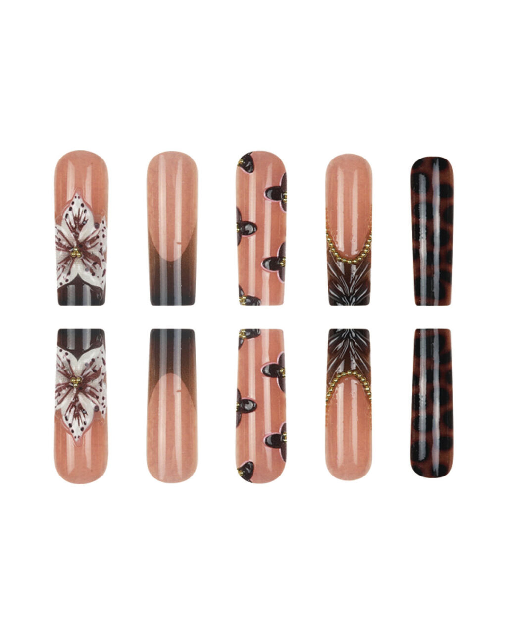 3D Flower Long Vintage Fake Nails - Image 3