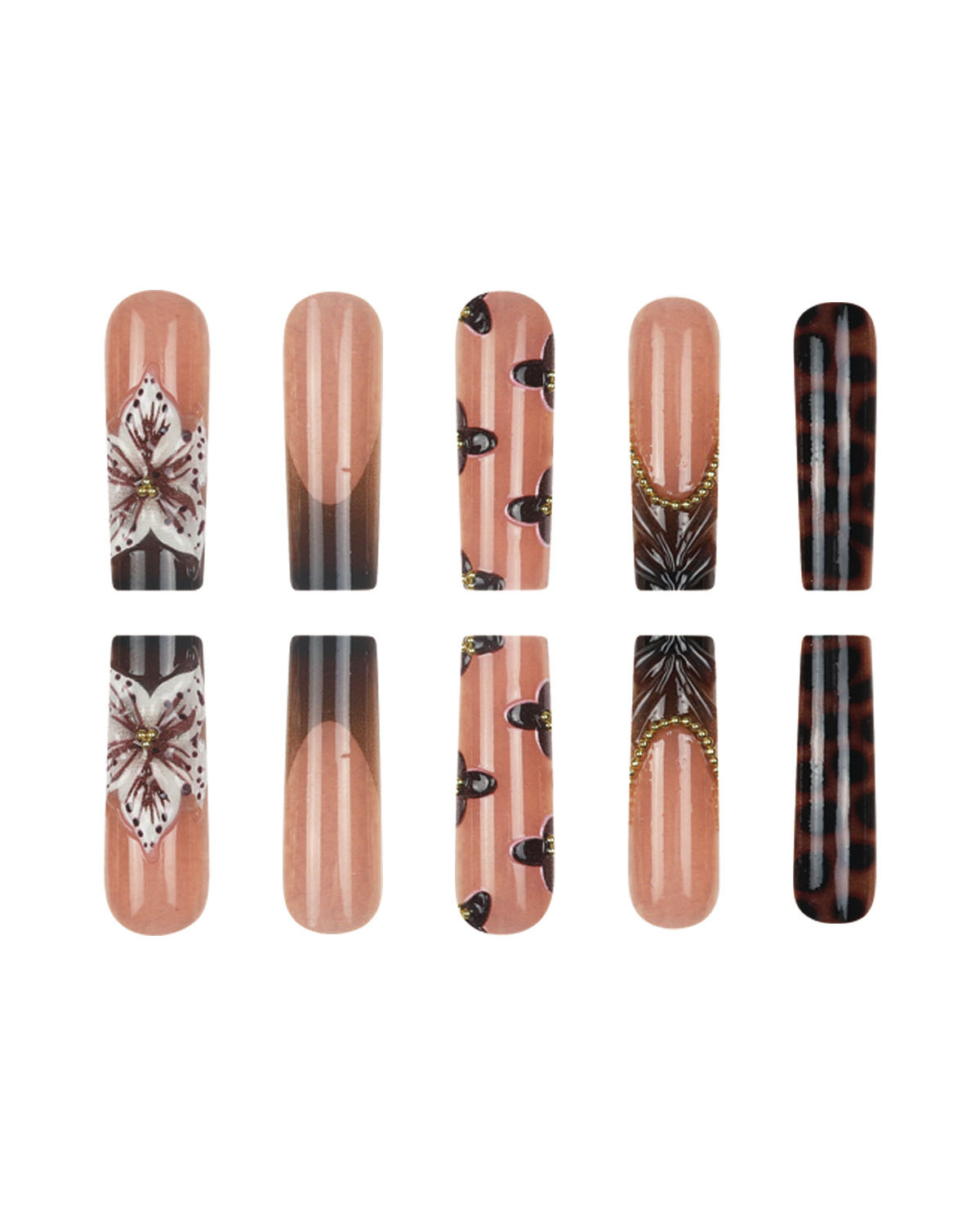3D Flower Long Vintage Fake Nails - Image 3