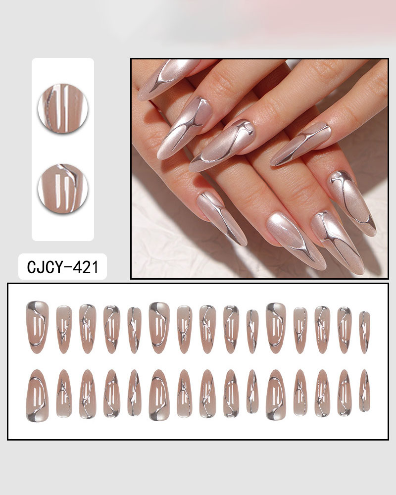 30Pcs Gilded Cat Eye Nails with Glitter - Image 5
