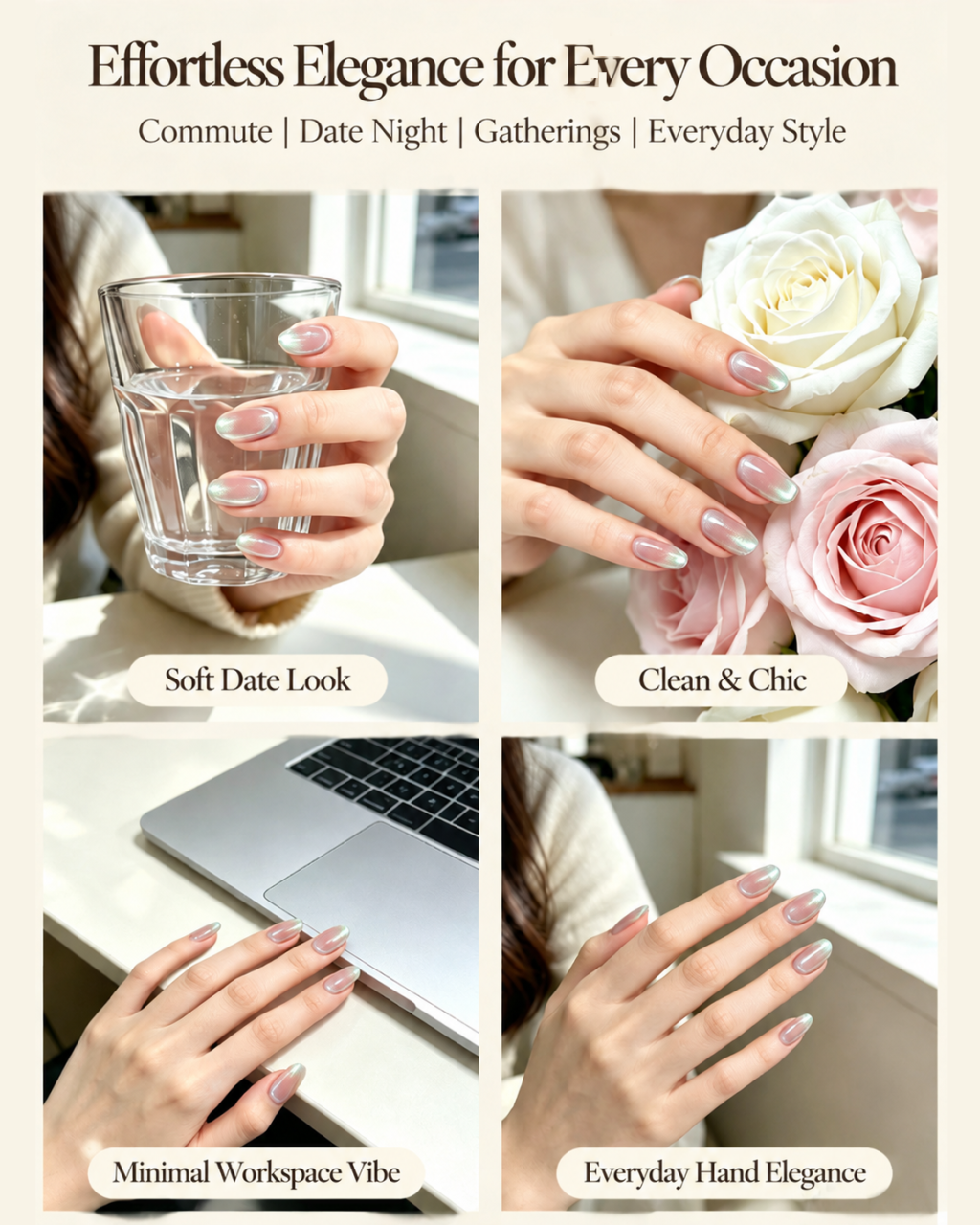 30Pcs Oval Green Ombre Cat Eye Nails - Image 4