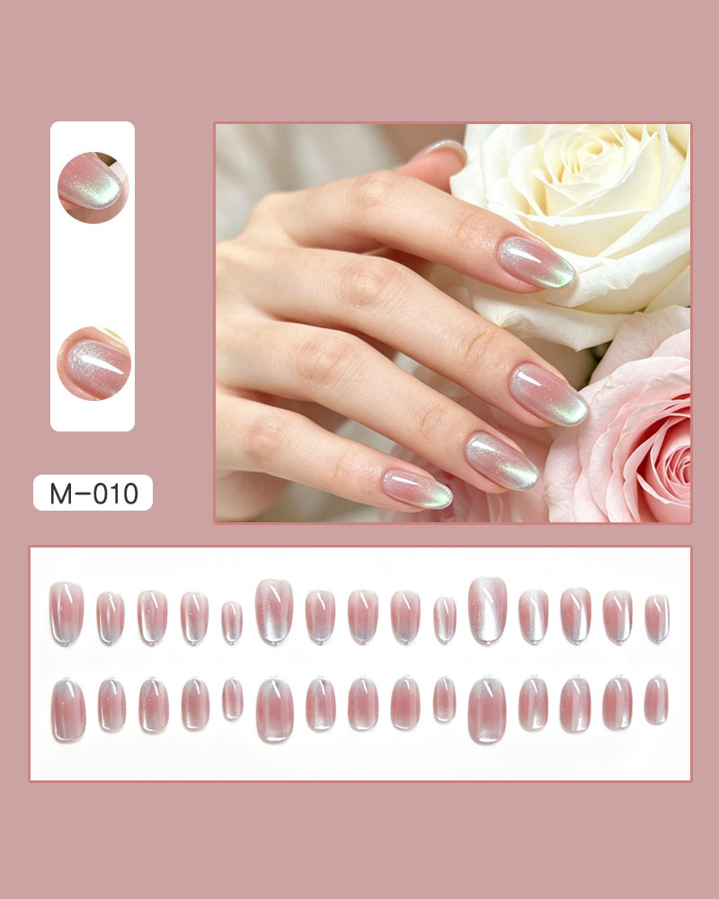 Alternative view of 30Pcs Oval Green Ombre Cat Eye Nails