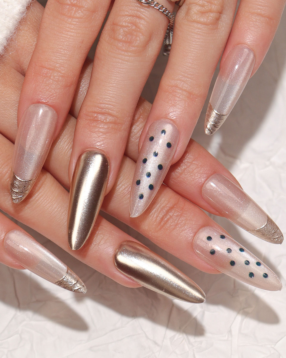 Bright Polka Dot Nails Cat Eye Design