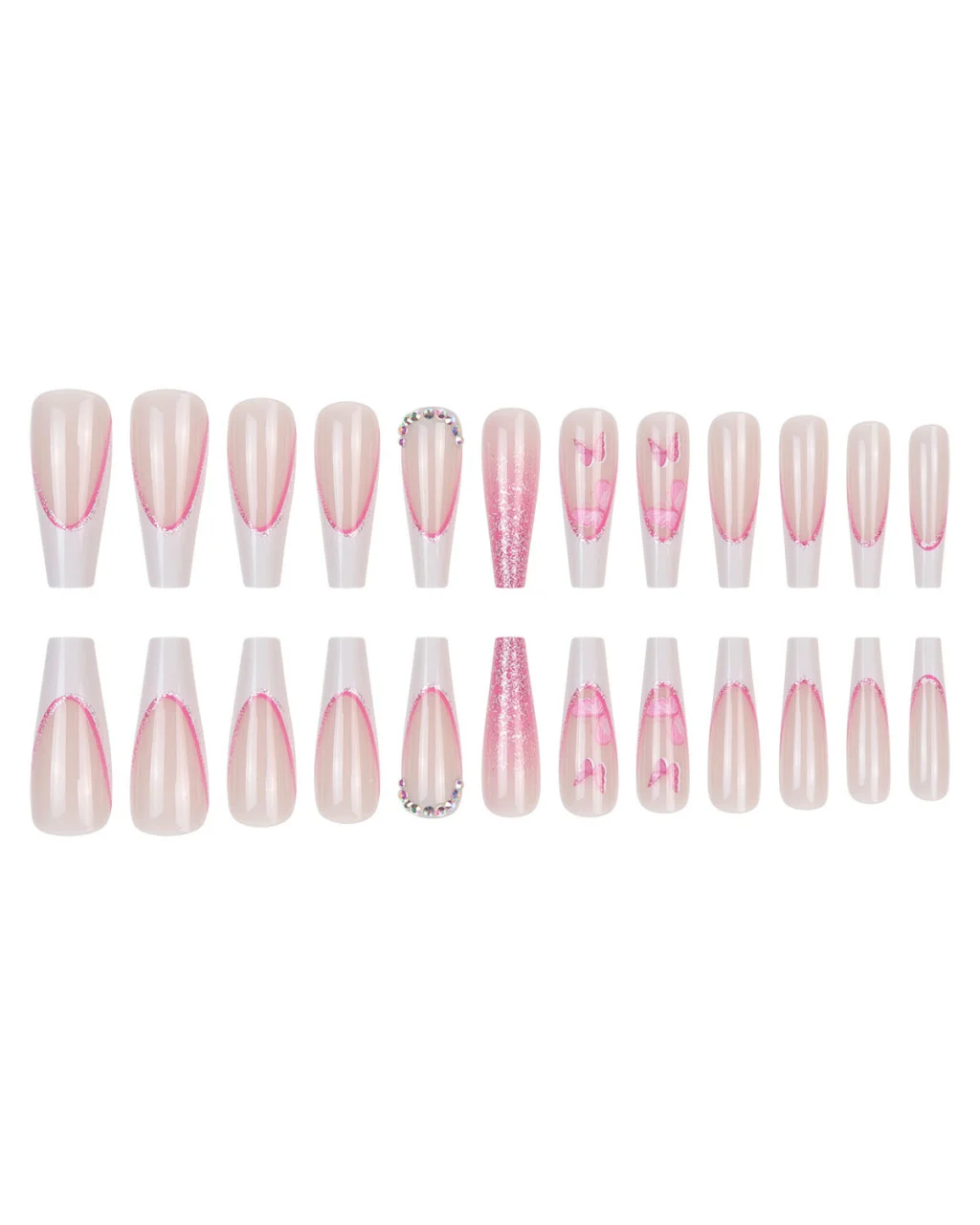 Long Glitter Butterfly Ballerina Pink Nail Wholesale - Image 4