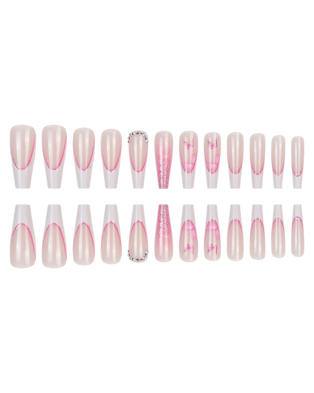 Long Glitter Butterfly Ballerina Pink Nail Wholesale - Image 4