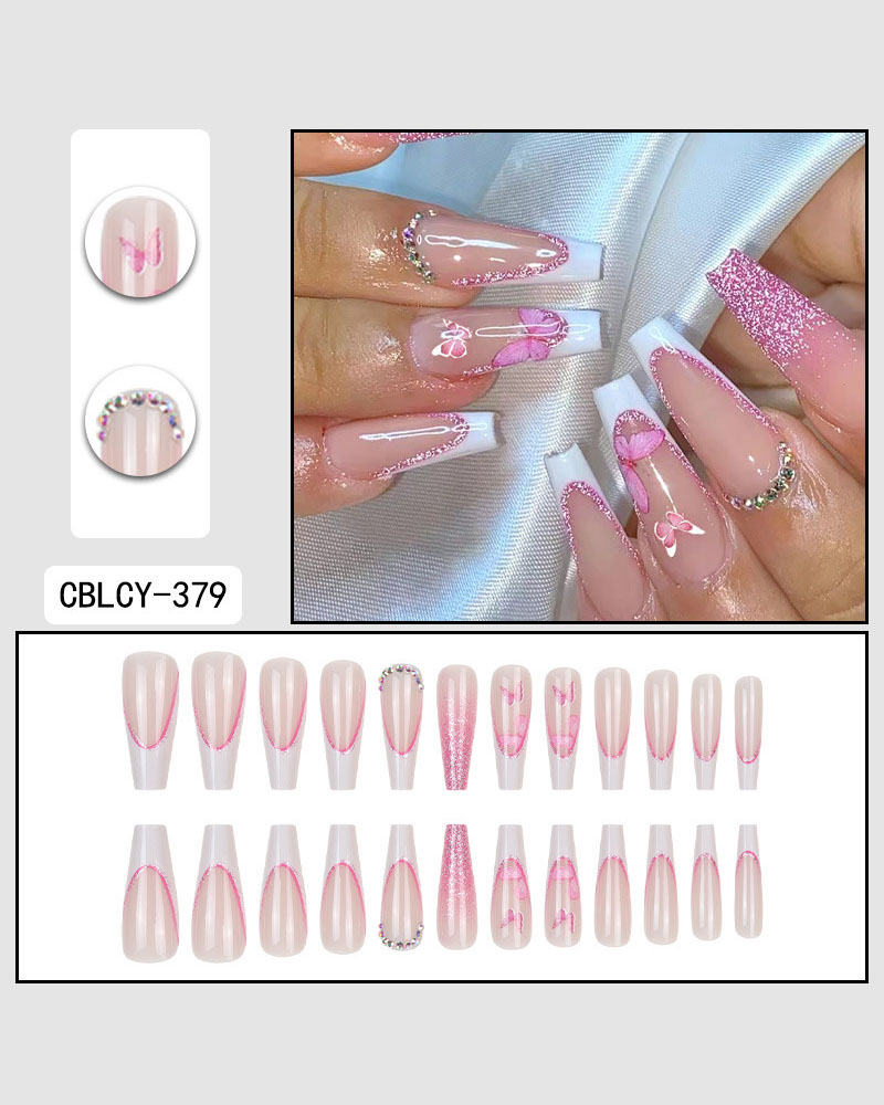 Long Glitter Butterfly Ballerina Pink Nail Wholesale - Image 3