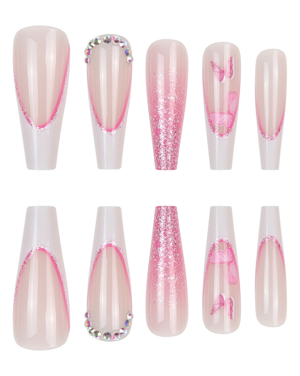 Alternative view of Long Glitter Butterfly Ballerina Pink Nail Wholesale