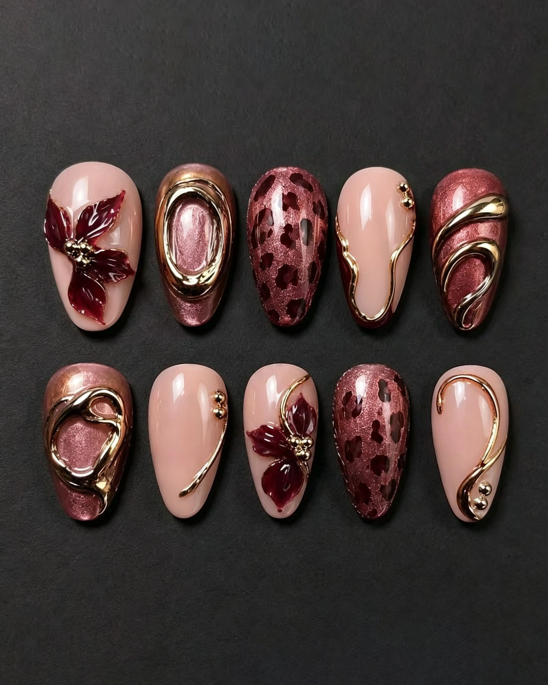 30Pcs Luxury Red Leopard Print Nails Almond Shaped