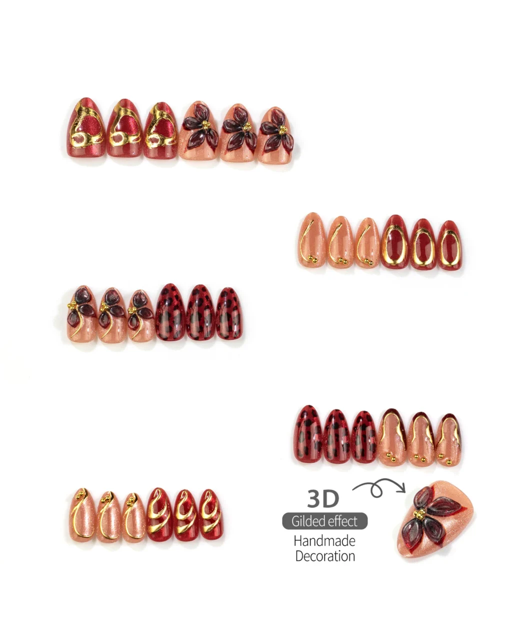 30Pcs Luxury Red Leopard Print Nails Almond Shaped - Image 3